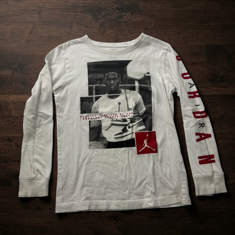 Jordan Kids Michael Jordan Graphic Long Sleeve T-Shirt White Red Size M 10-12Y